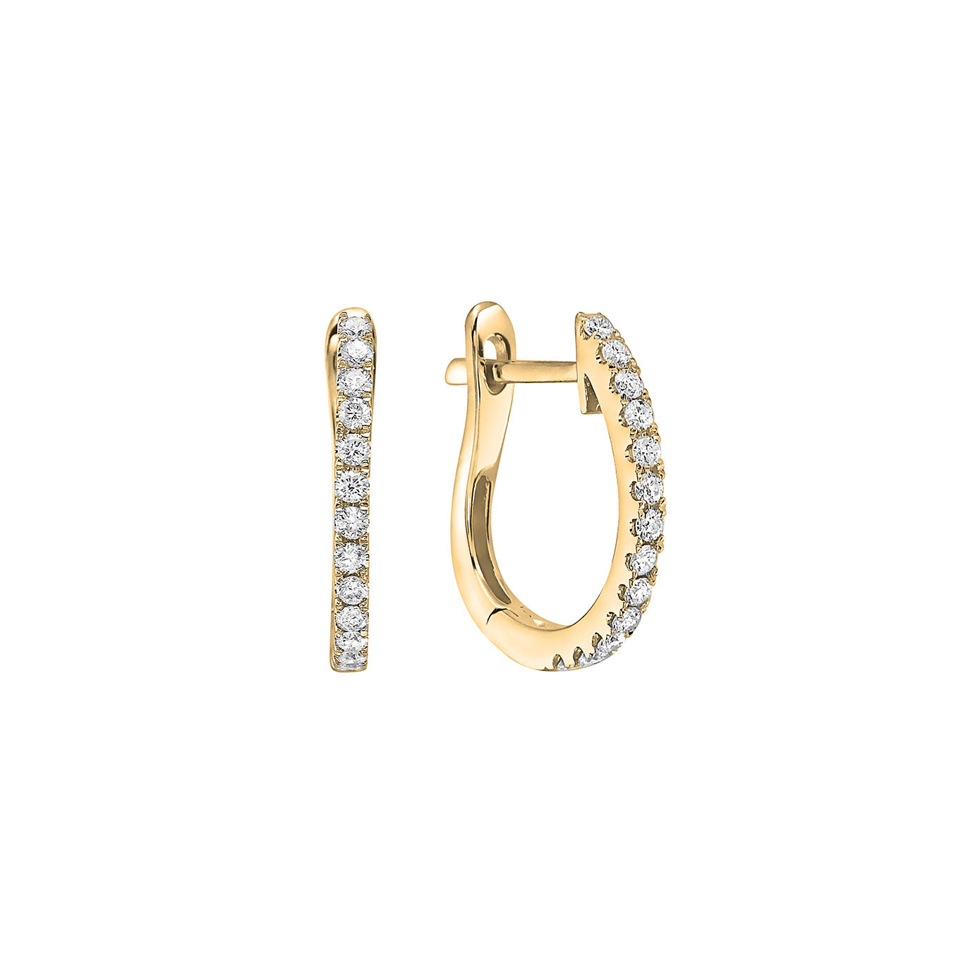 14 Karat Yellow Gold Horseshoe Diamond Huggies