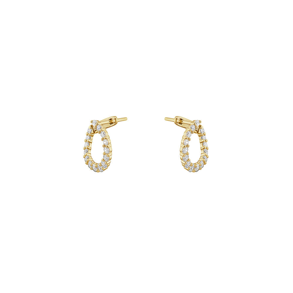14 Karat Yellow Gold Front Facing Diamond Hoops