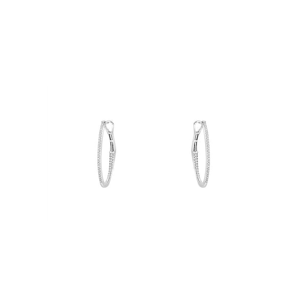 14 Karat White Gold Inside/Out Oval shape hoops with white diamonds