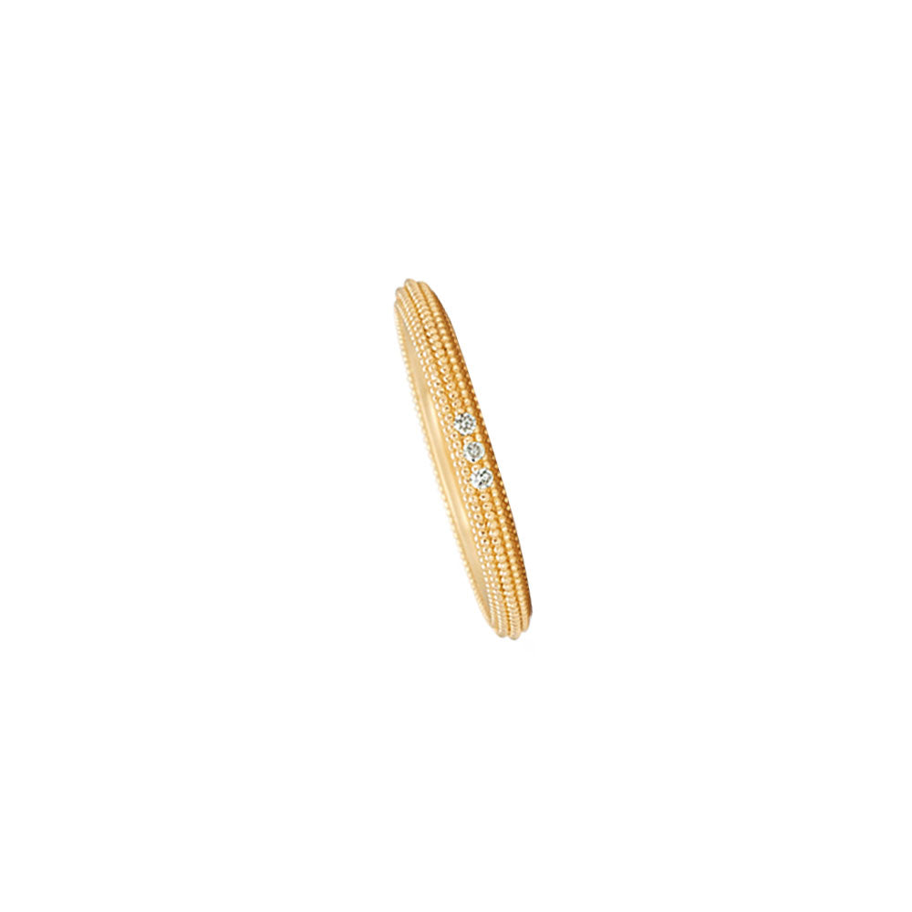 14 Karat Yellow Gold Textured ANVI Ring with Round Diamonds