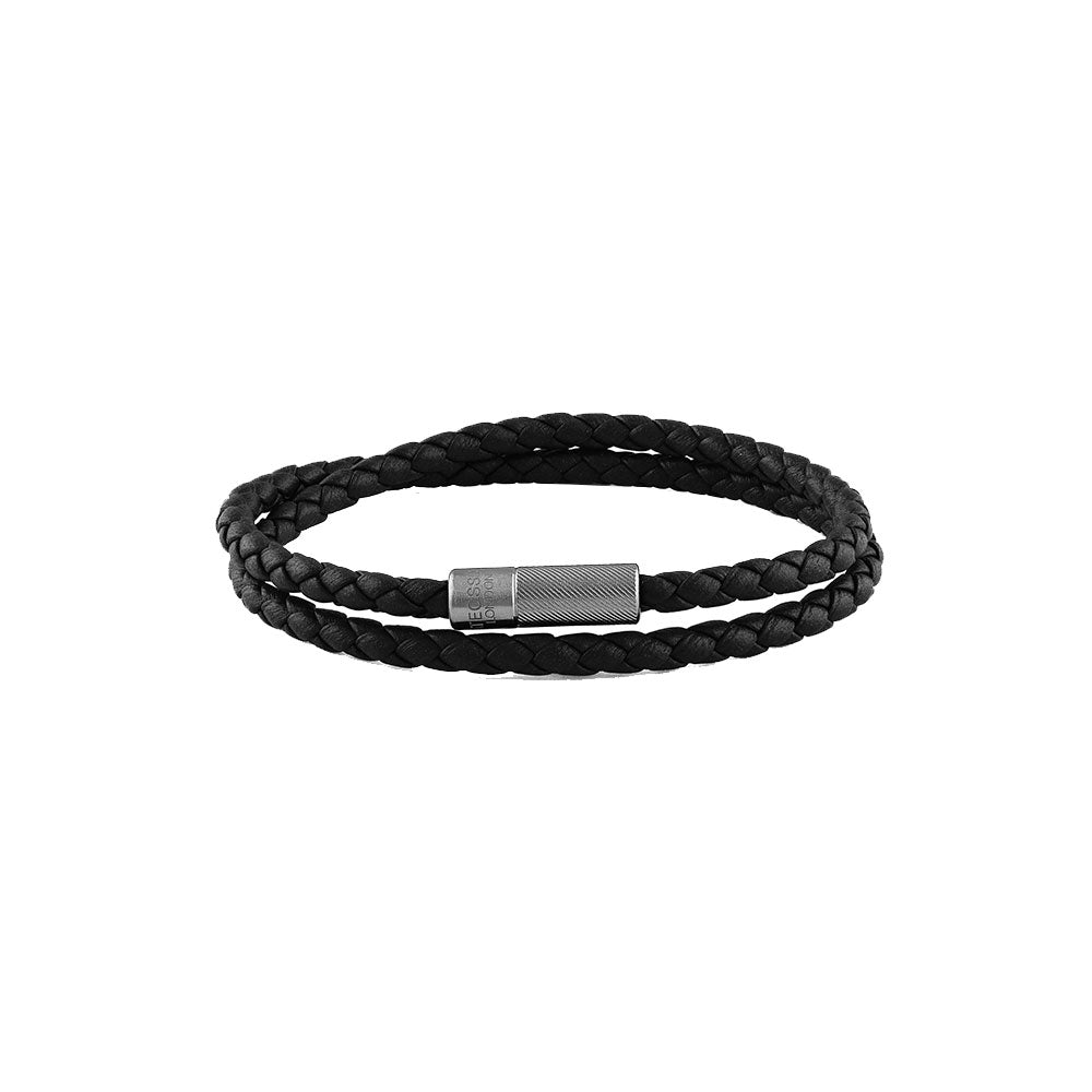 Black Ruthenium Mens Braided Black Leather Wrap Bracelet – Sofia