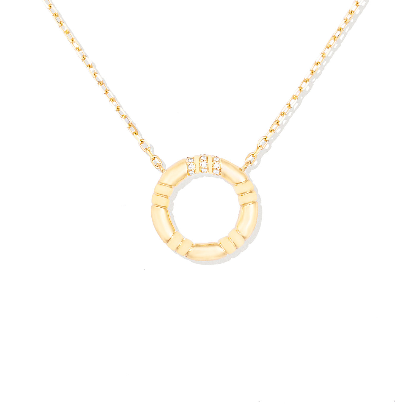 14 Karat Yellow Gold The Crew Small Diamond Circle Necklace
