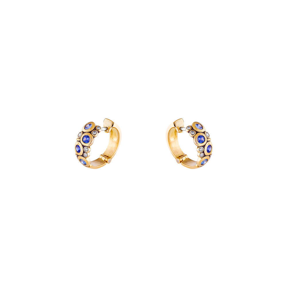 18 Karat yellow gold Candy huggy earrings with Sapphires and Diamonds