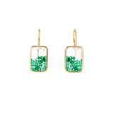 Elegant gold and green glass earrings, embodying the essence of timeless masterpieces