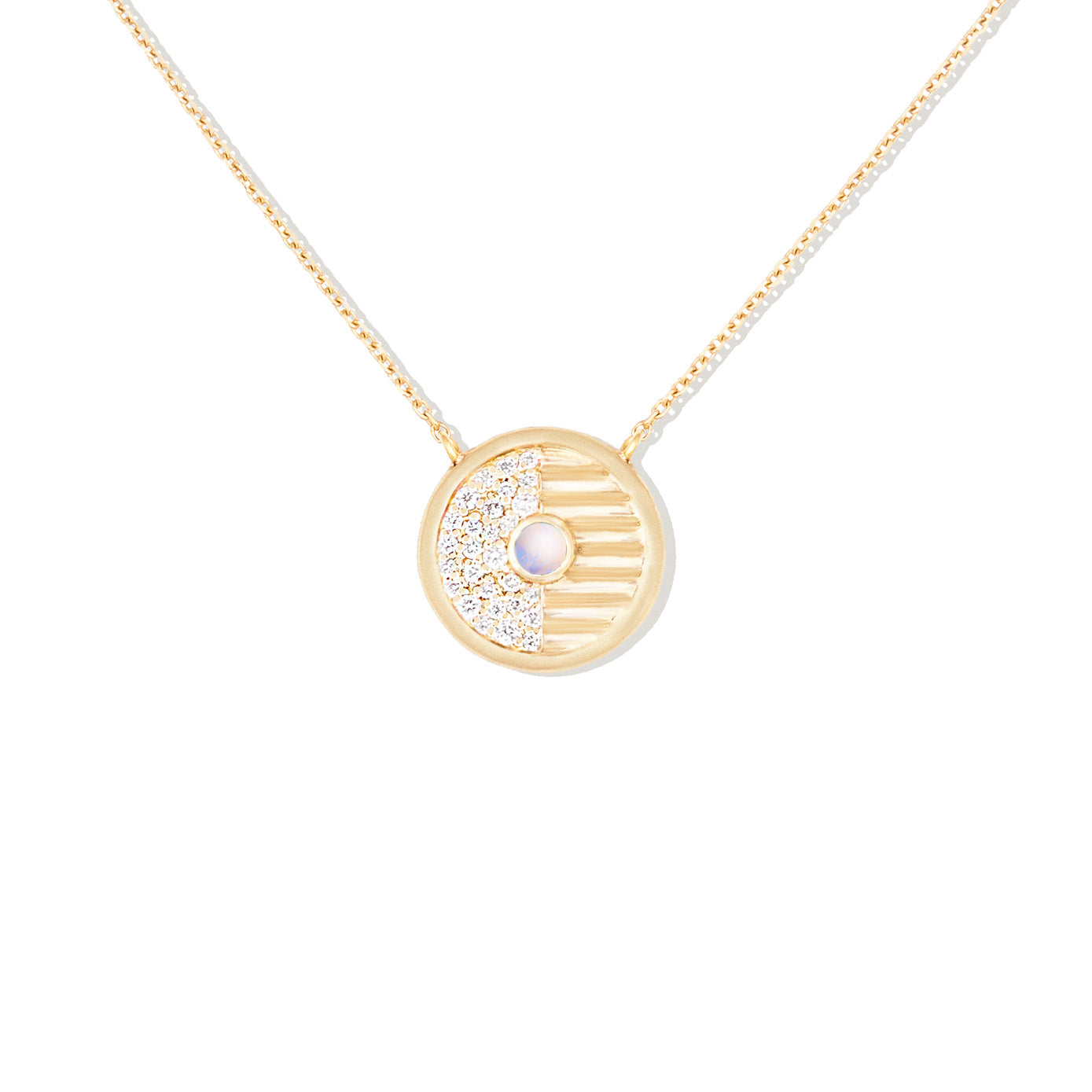 14 Karat Yellow Gold Found Small Disc Necklace with Turquoise & Pink Sapphires
