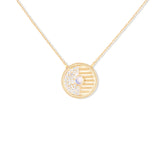 14 Karat Yellow Gold Found Small Disc necklace with moonstone & Diamonds