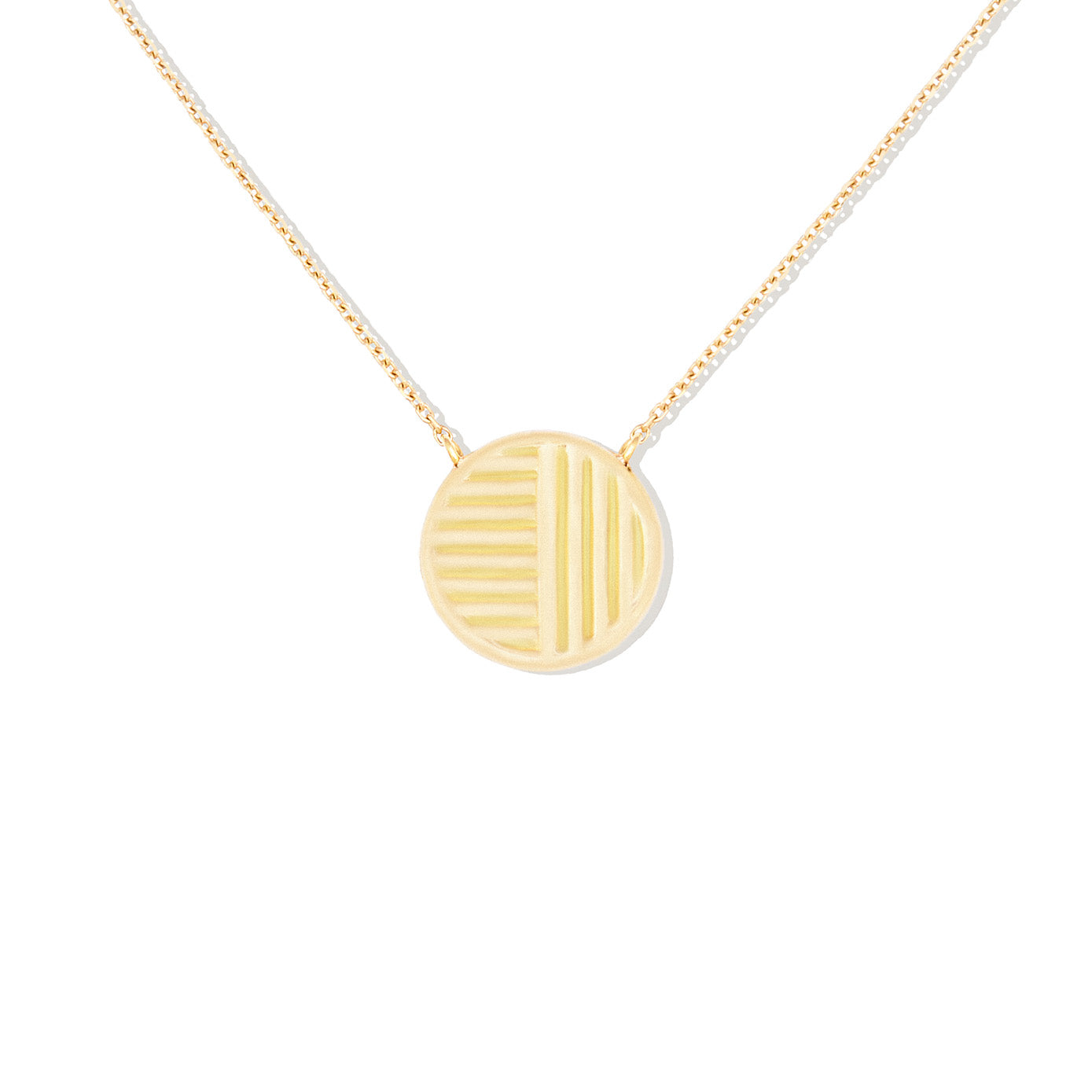 14 Karat Yellow Gold Found Small Disc Necklace with Turquoise & Pink Sapphires
