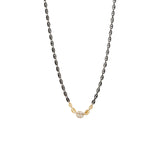 Sterling Silver Black Rhodium FUJI Anchor Chain Necklace with Yellow Gold and Pave diamond link