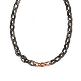 Sterling Silver Black Rhodium Alternating Link NOEL Necklace with Rose Gold links