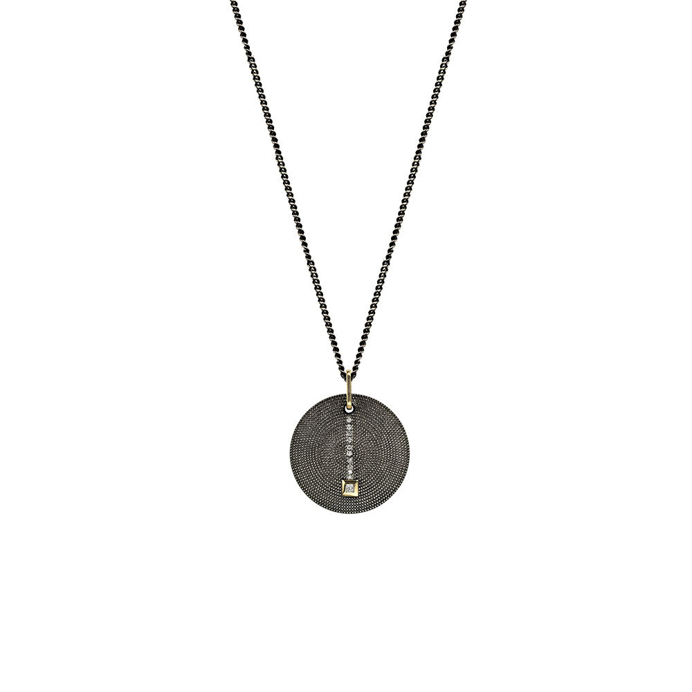 Sterling Silver Black Rhodium NORA Disc Pendant with diamonds