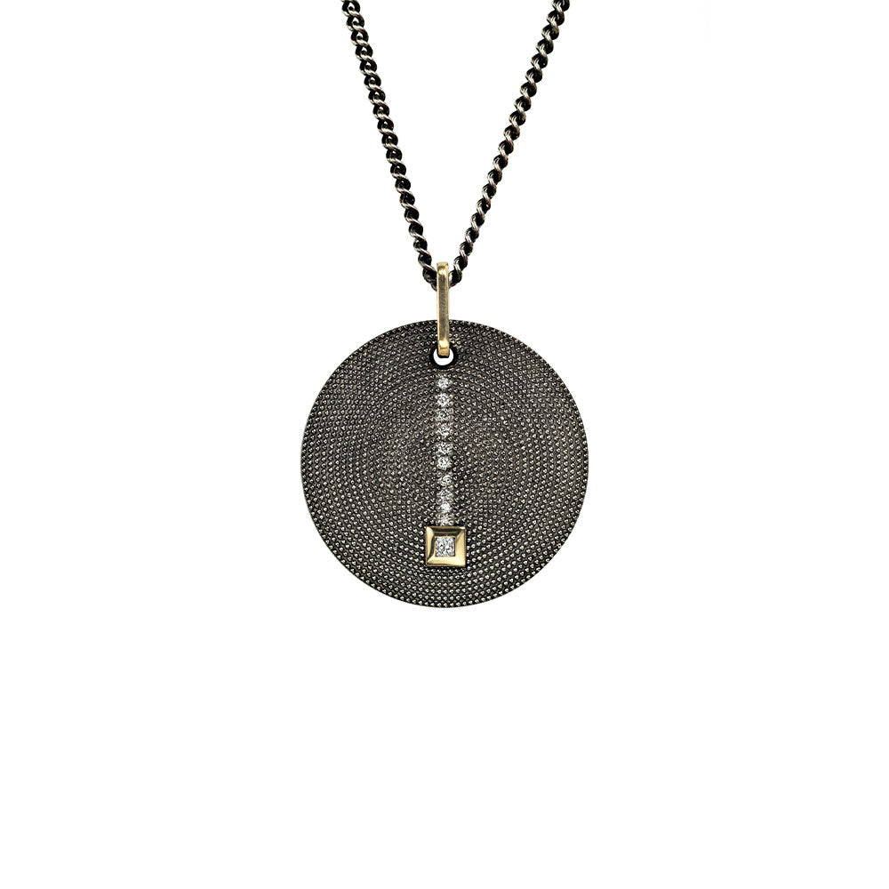 Sterling Silver Black Rhodium NORA Disc Pendant with diamonds