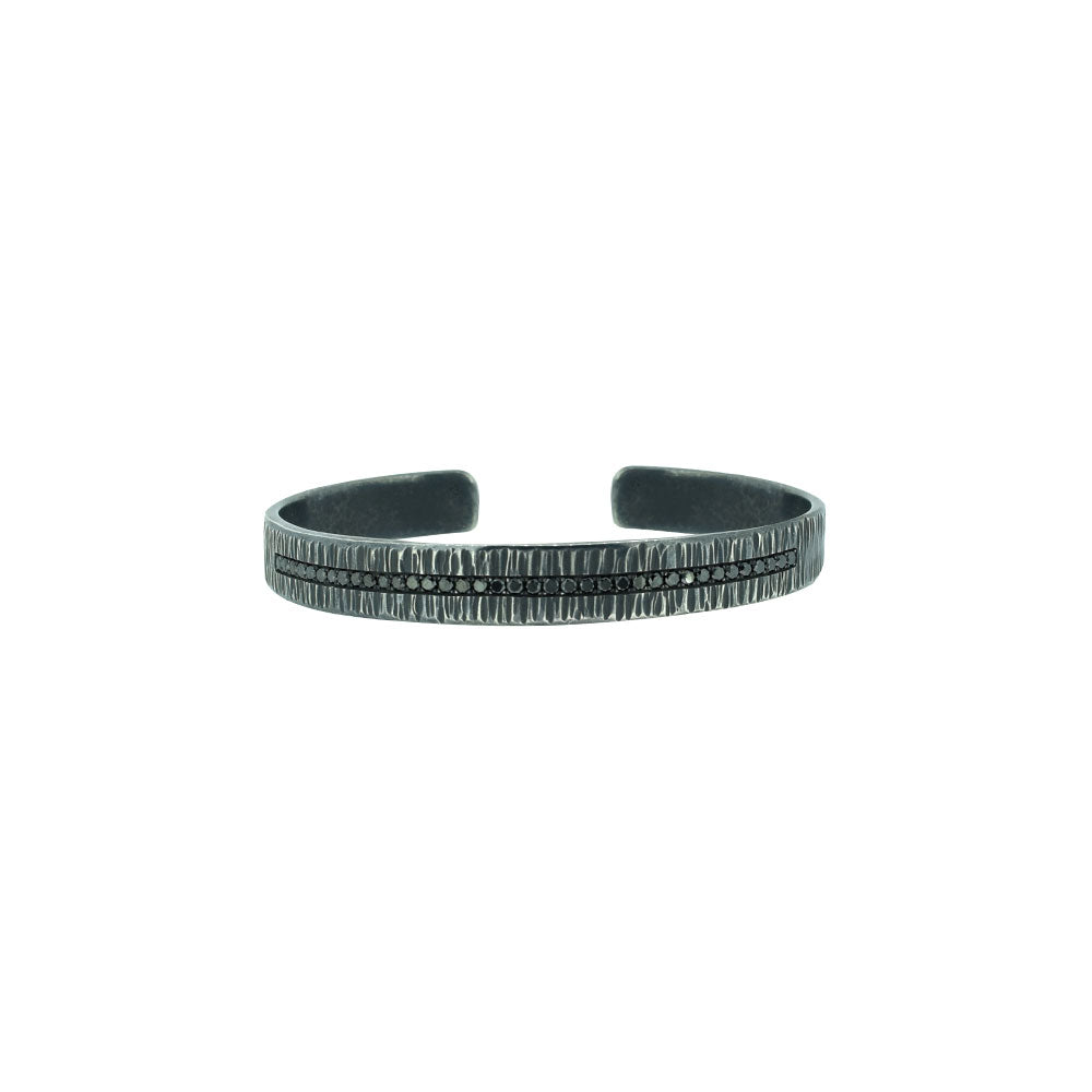 Black Rhodium Sterling Silver Men's Cuff with Black Diamonds