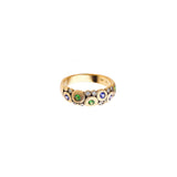 18 Karat Yellow Gold Candy ring with Tsavorites, Blue Sapphires and Diamonds