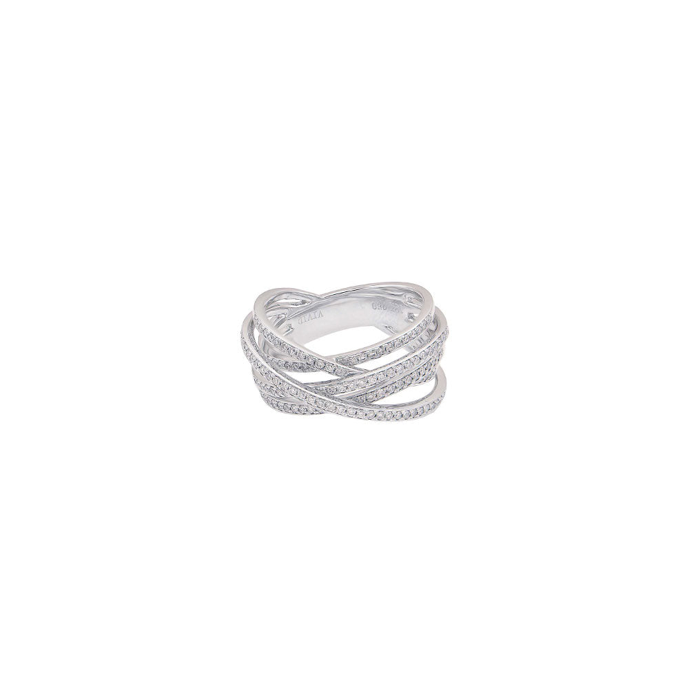 18 Karat White Gold Criss Cross Diamond Ring