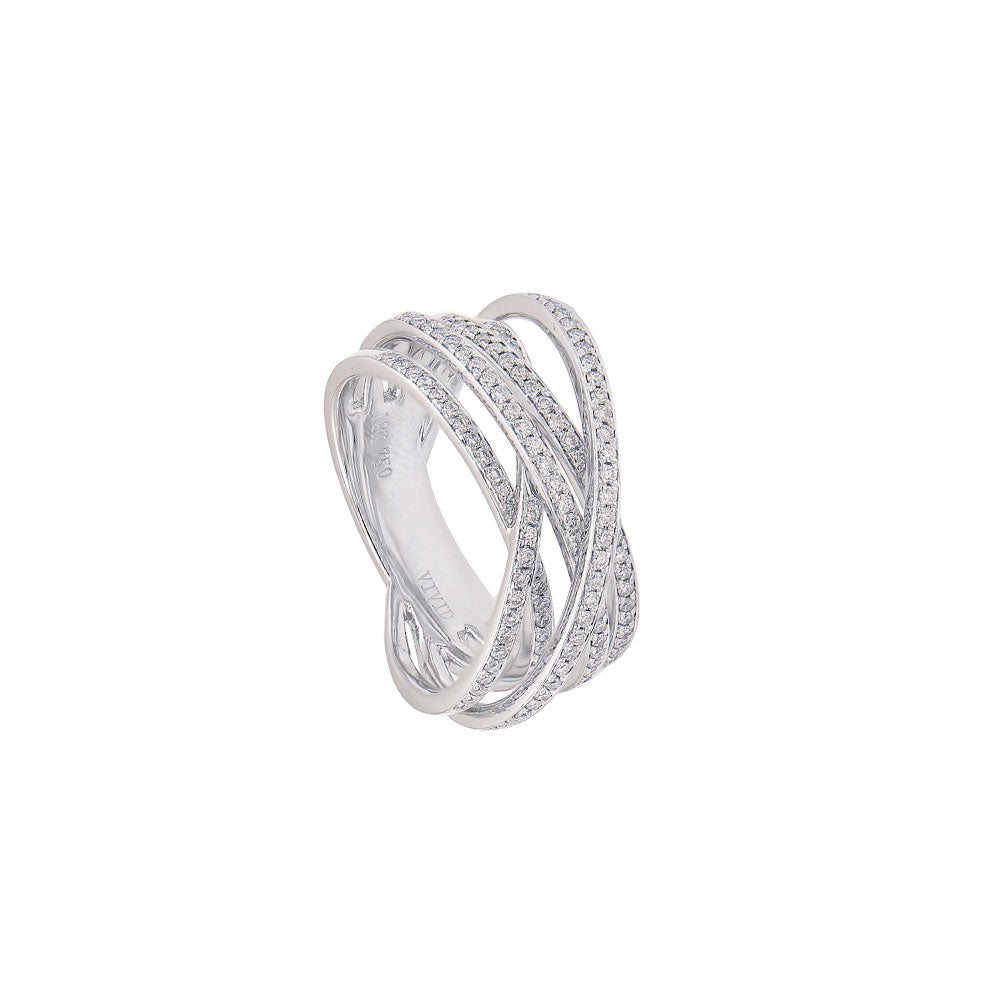 18 Karat White Gold Criss Cross Diamond Ring
