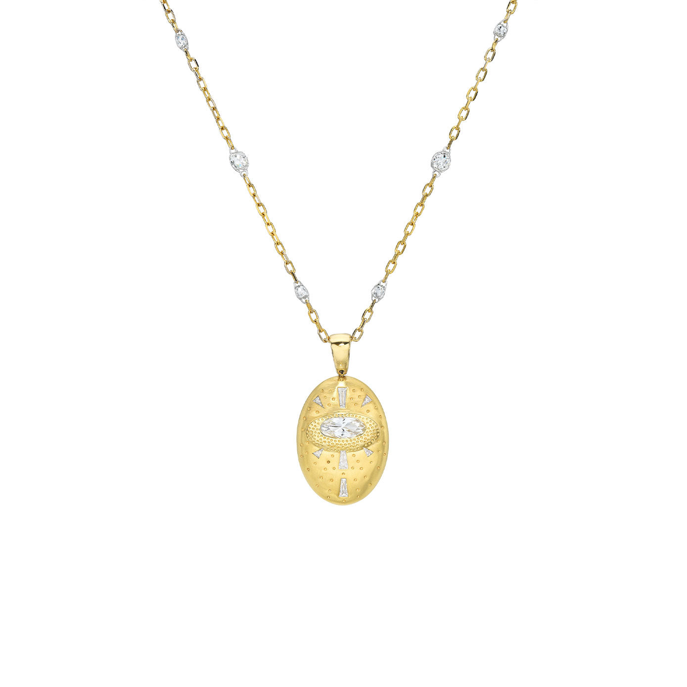 18 Karat Yellow Gold Star Eternal Double Sided Necklace with Sapphire and diamonds