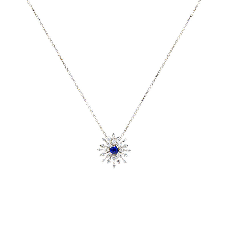 18 Karat White Gold Sapphire and Diamond Starburst Necklace