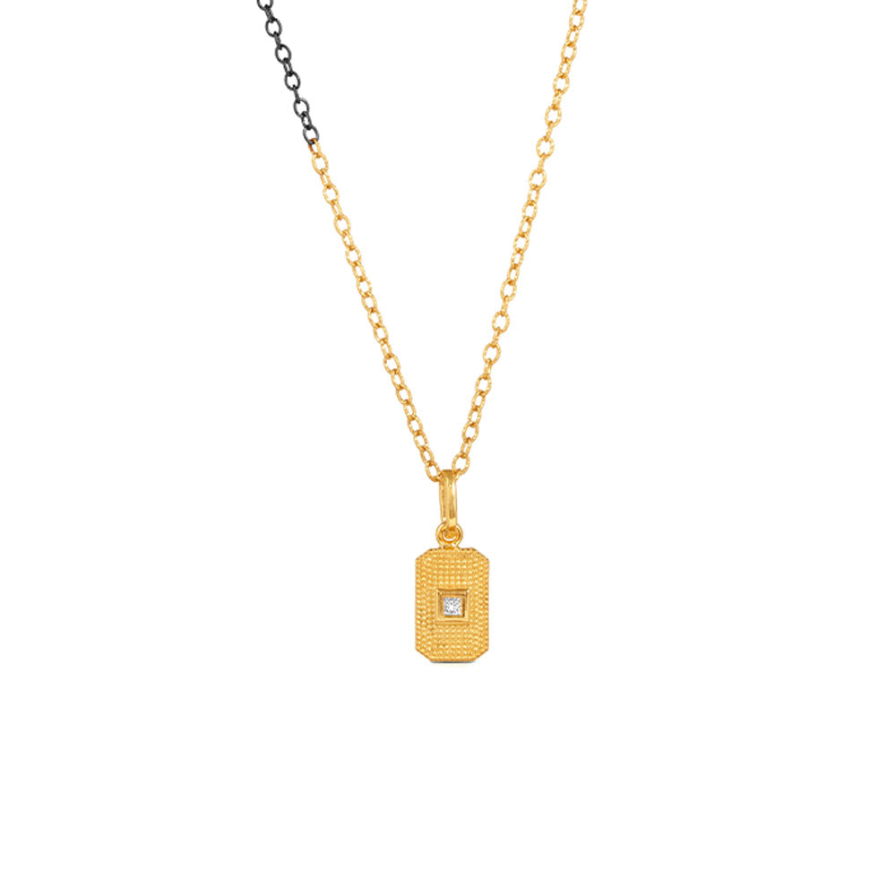 14 Karat Yellow Gold Petite YANHA Dog Tag with Princess Diamond