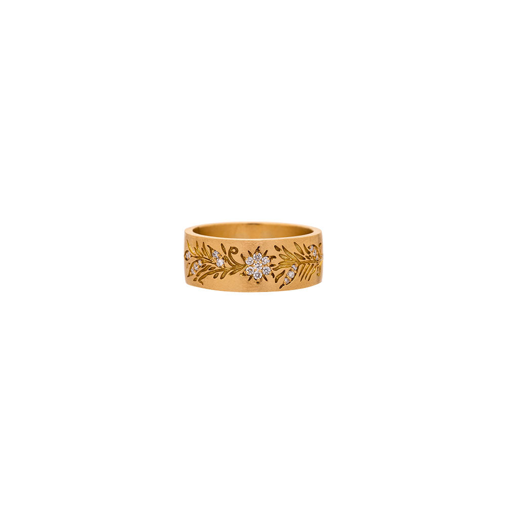 18 Karat Yellow Gold Fleur Band with White Diamonds