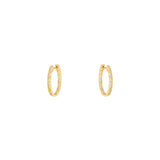 14 Karat Yellow Gold Oval In and Out Hoop Earrings With Flush Set Diamonds