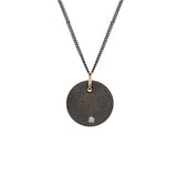 Sterling Silver Black Rhodium 20mm ANNA Textured Disc Pendant with One Diamond