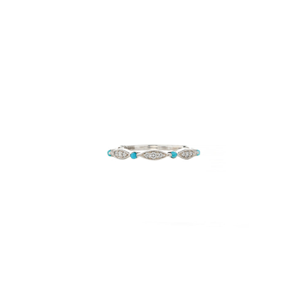 14 Karat White Gold Diamond and Turquoise Ring