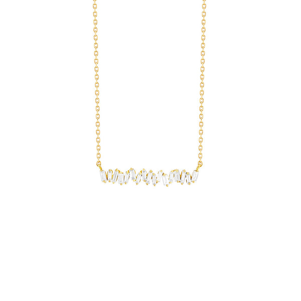 18 Karat Yellow Gold Horizontal Necklace with White Diamond Baguettes