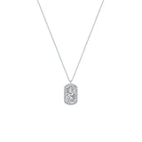 18 Karat White Gold mini Dog Tag necklace with Baguette and Round diamonds