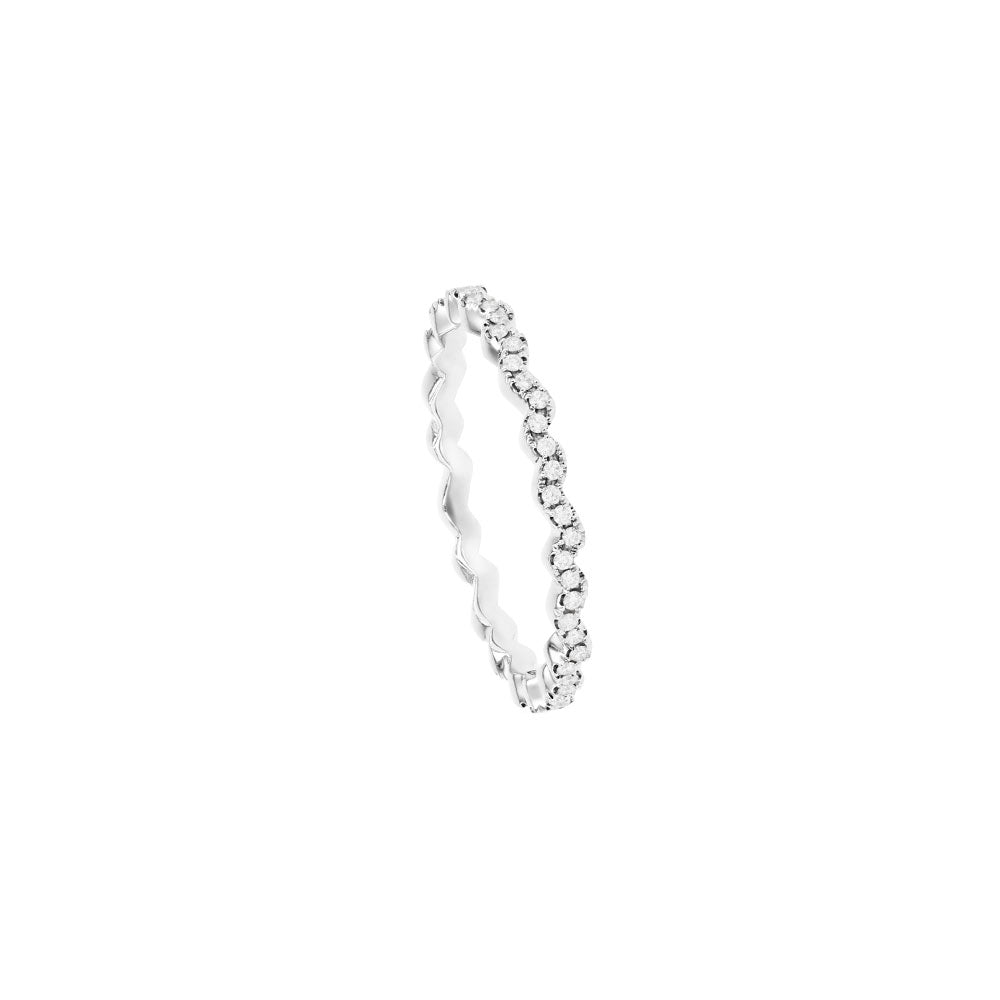 18 Karat White Gold wave ring with White Round Diamonds