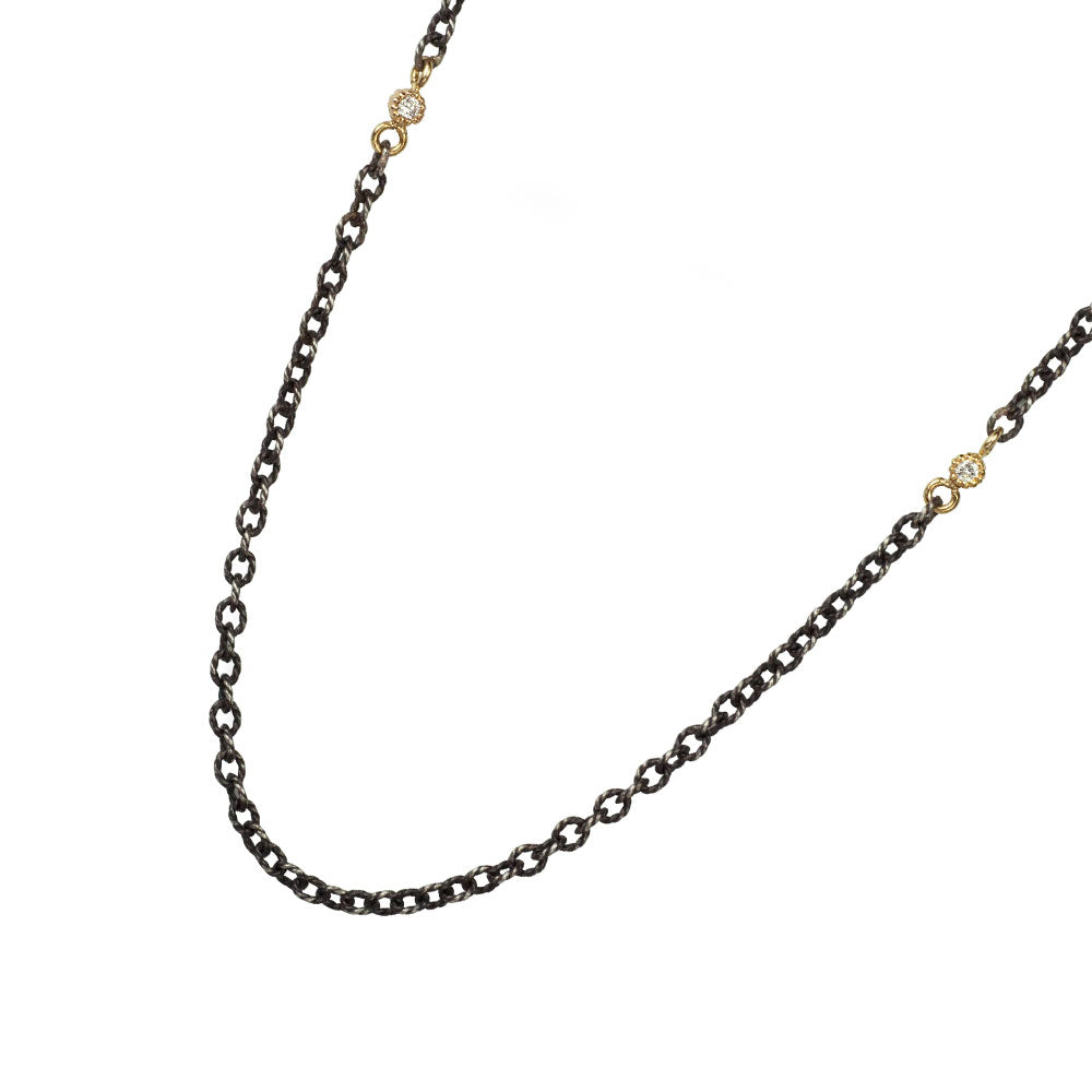 Sterling Silver Black Rhodium DIA Chain with 2 Round Diamonds