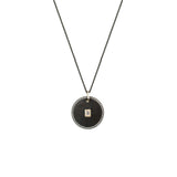 Sterling Silver Black Rhodium ODUS Disc Pendant with Baguette Round Diamonds