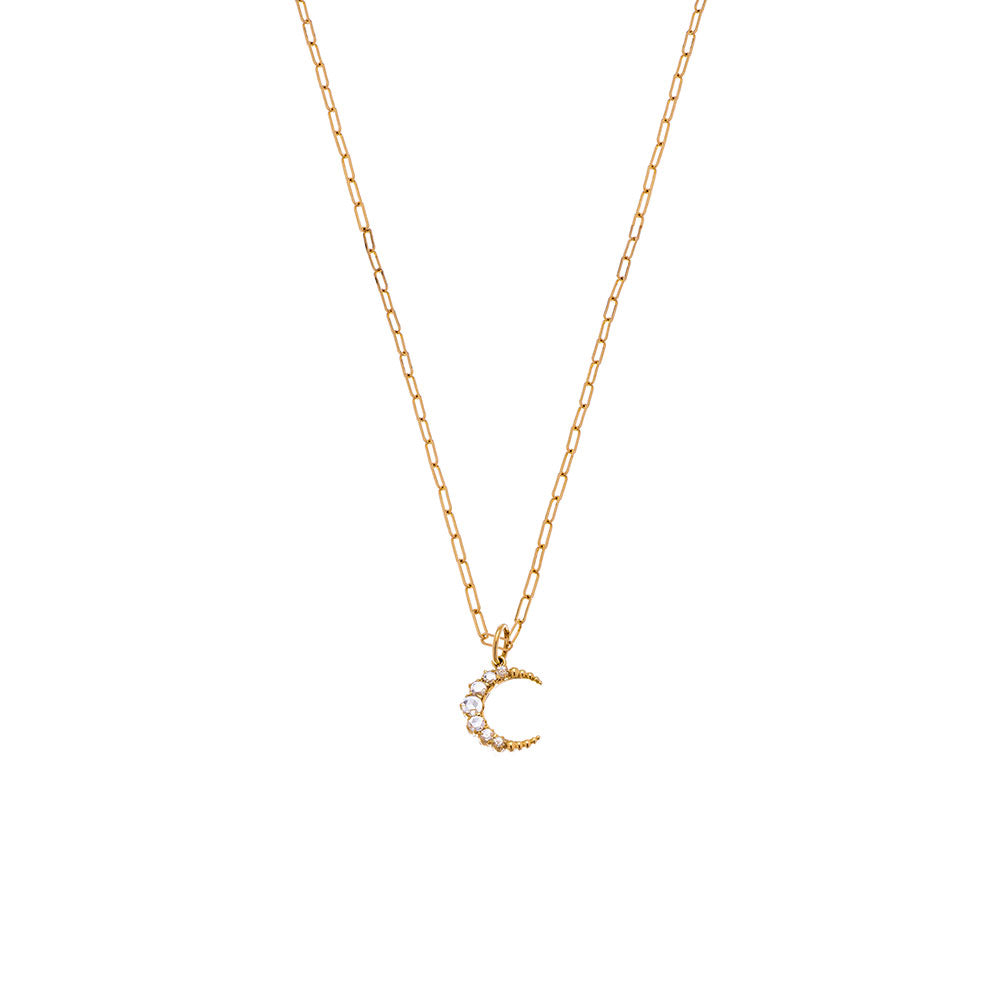 18 Karat Yellow Gold Diamond Crescent Moon Pendant