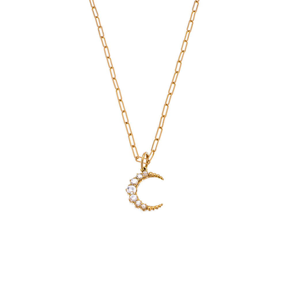 18 Karat Yellow Gold Diamond Crescent Moon Pendant