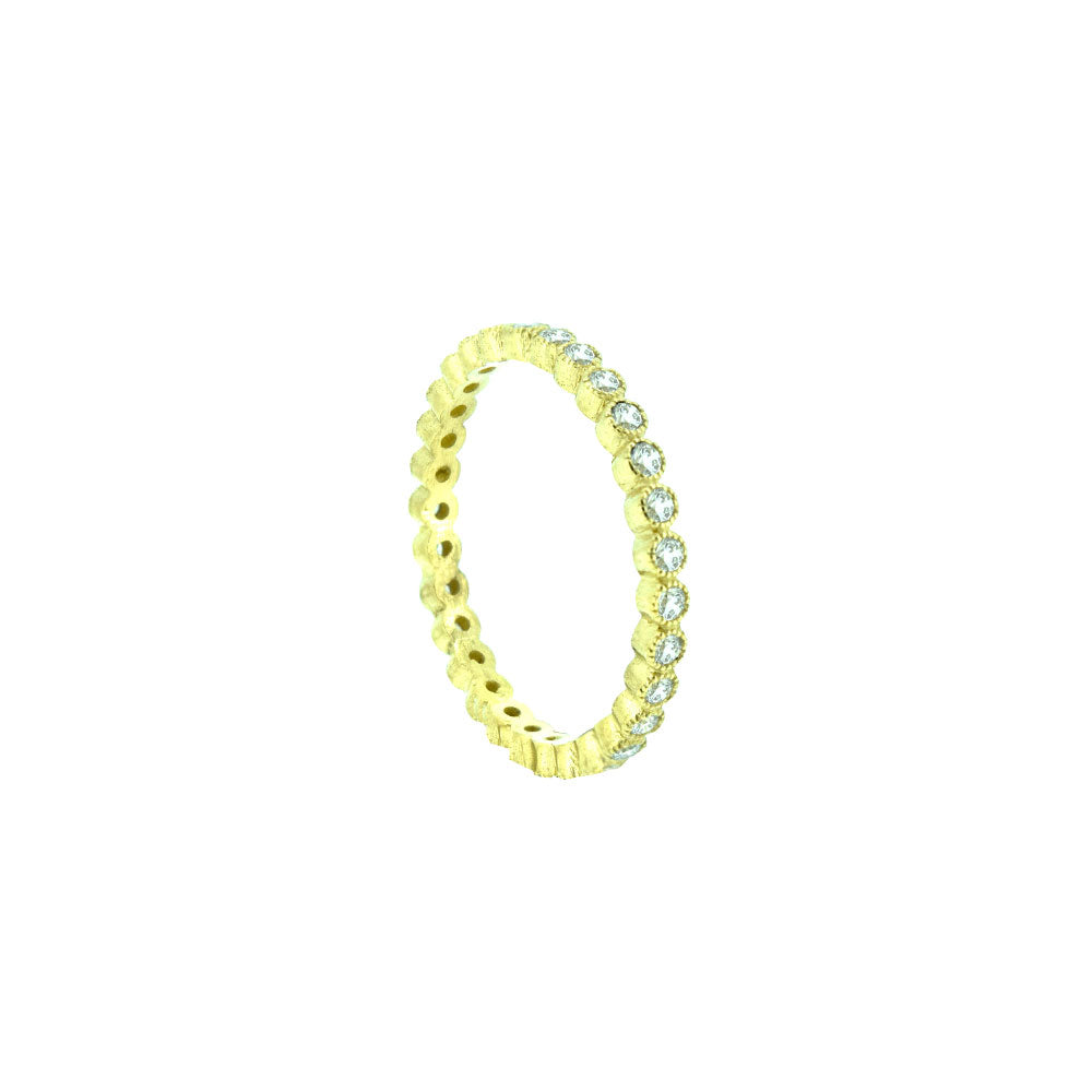 18 Karat Yellow Gold Mini Bezel Band with White Diamonds