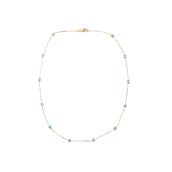 14 Karat Yellow Gold Station Necklace with Round Emeralds