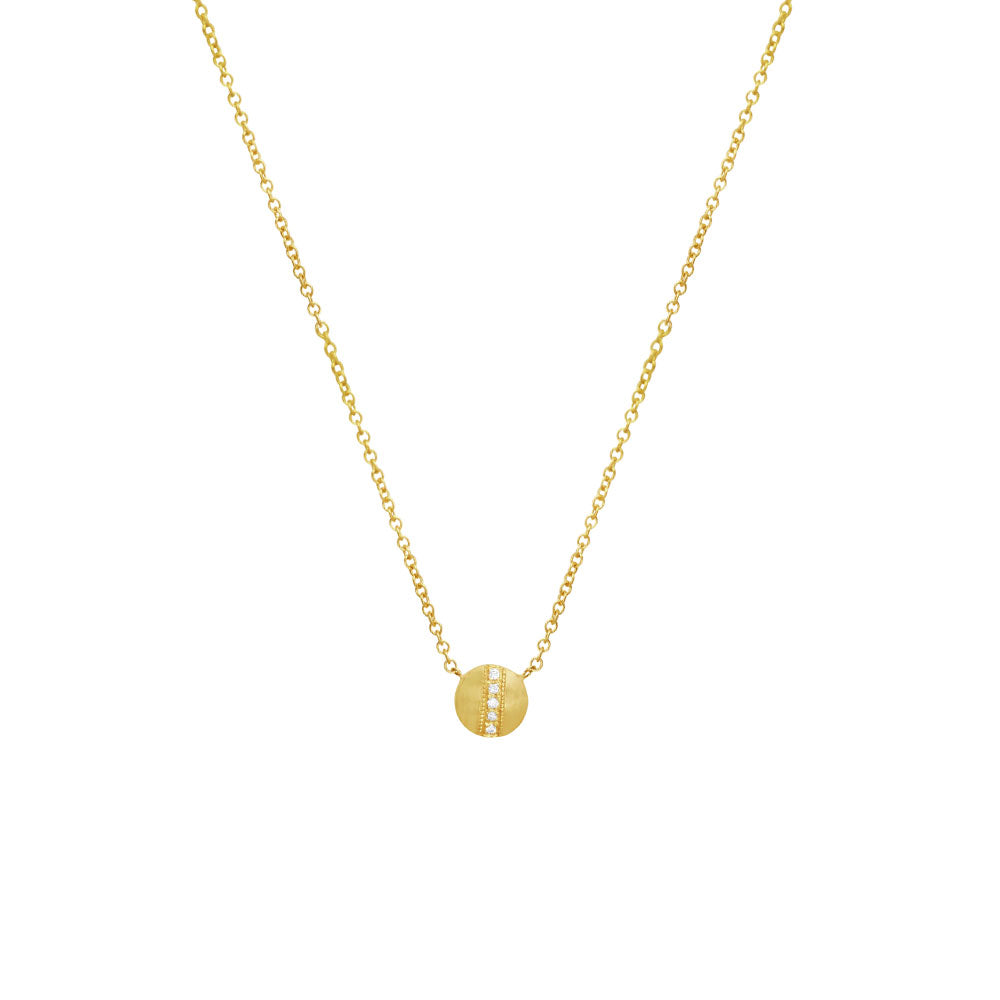 14 Karat Yellow Gold RINA Disc Necklace with Round Diamonds
