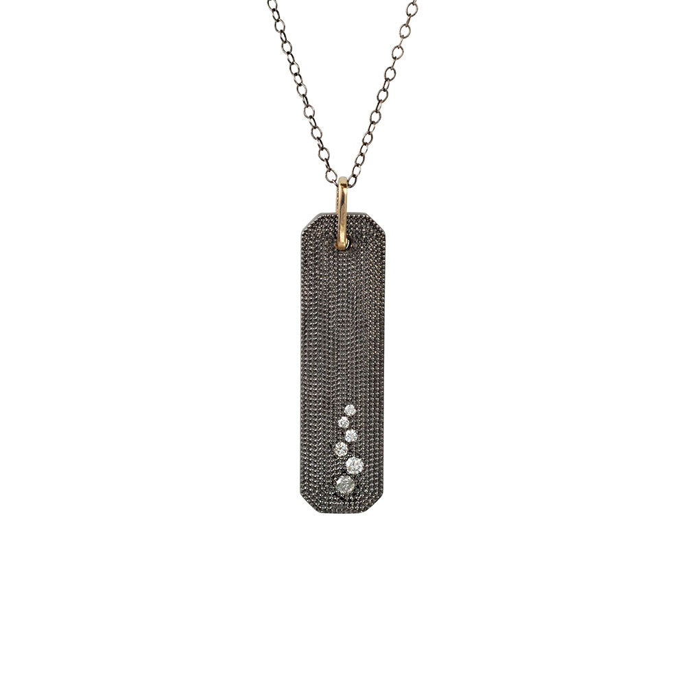Sterling Silver Black Rhodium ROYCE Textured Bar Pendant with Round Diamonds