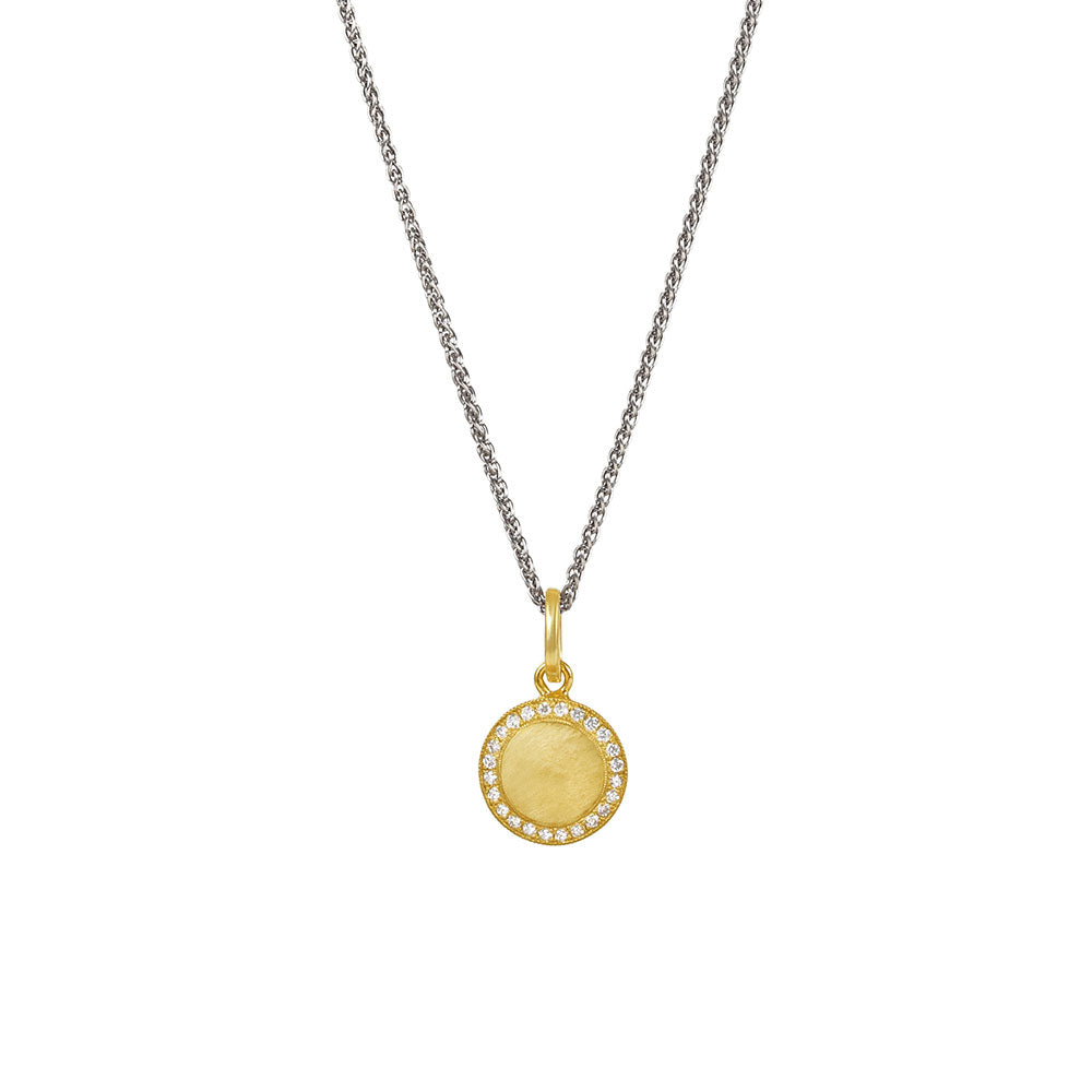 14 Karat Yellow Gold TALANA disc Pendant with Round Diamonds