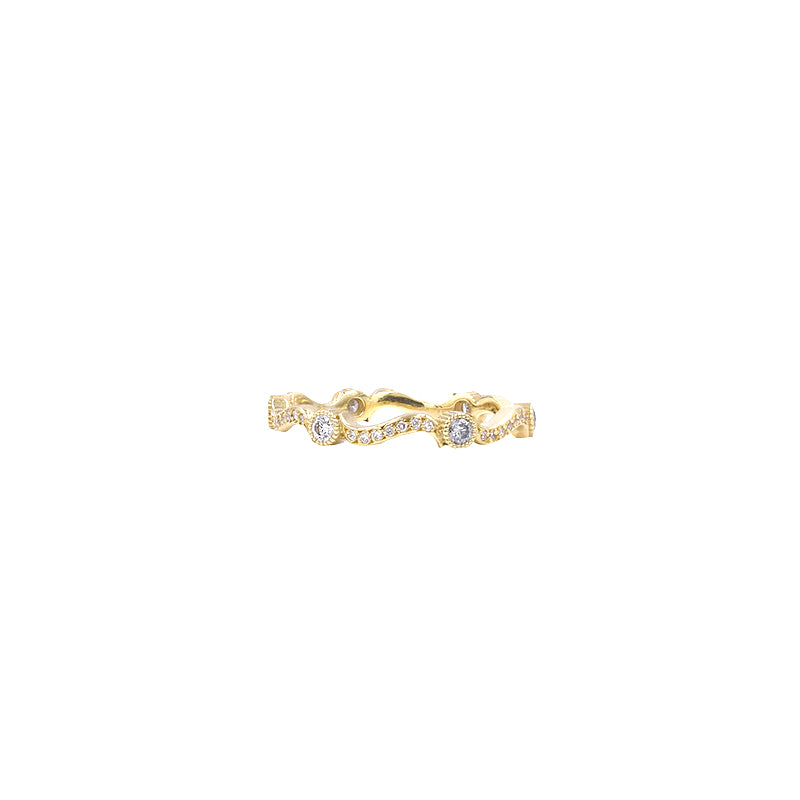 18 Karat Yellow Gold Wave Band with 48 White Diamonds