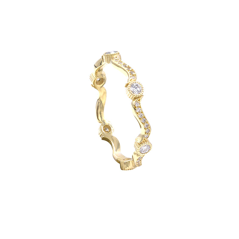 18 Karat Yellow Gold Wave Band with 48 White Diamonds