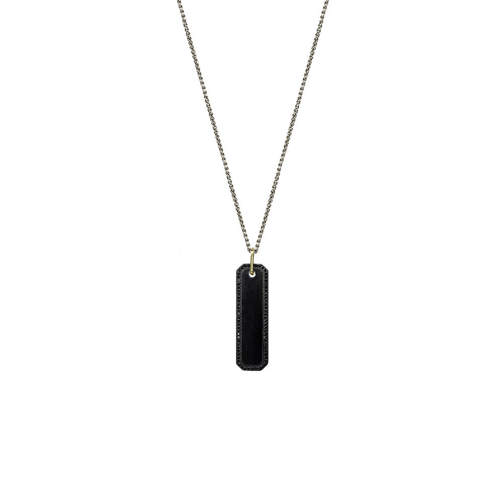 Sterling Silver Black Rhodium WINNE Bar Pendant with Black Diamonds