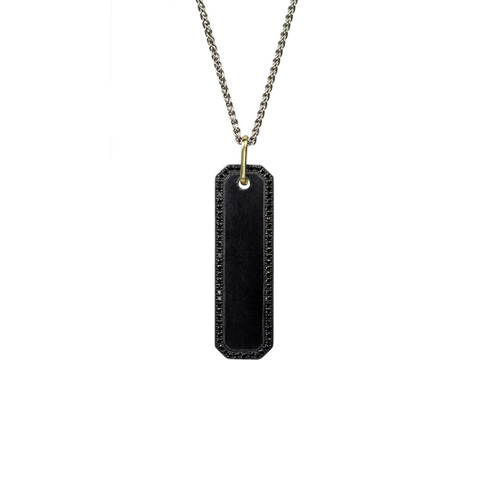 Sterling Silver Black Rhodium WINNE Bar Pendant with Black Diamonds
