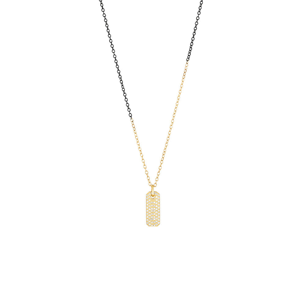 14 Karat Yellow Gold ZOLA Tag Pendant with Round Diamonds