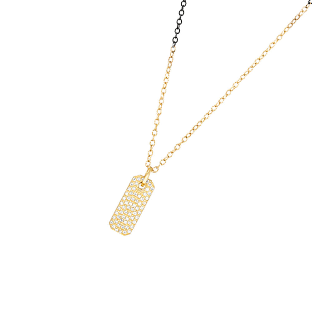 14 Karat Yellow Gold ZOLA Tag Pendant with Round Diamonds