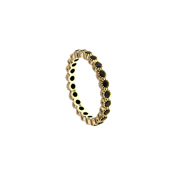 18 Karat yellow gold bezel band with black diamonds