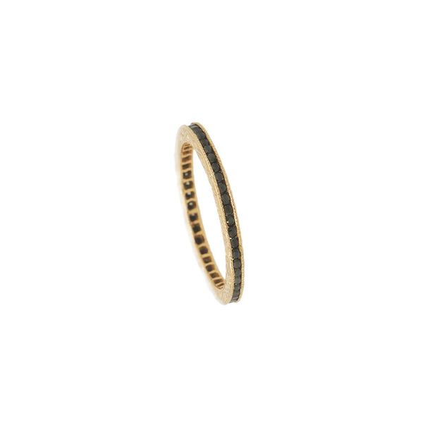 18 Karat Yellow Gold Channel Set Eternity Band with Black Diamonds