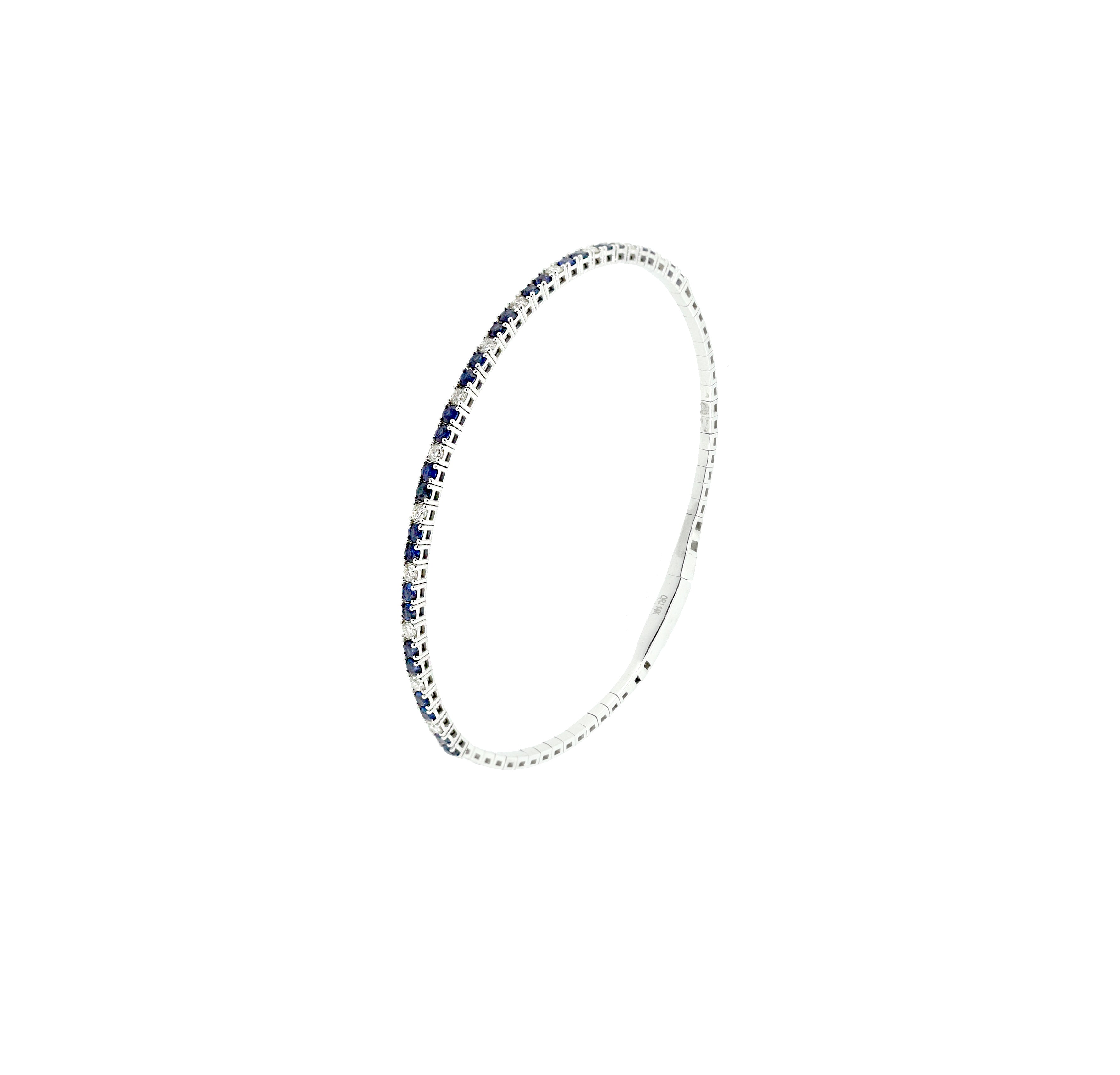 14 Karat White Gold Flexible Bangle with Sapphires and Diamonds