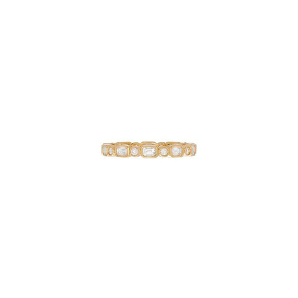 18 Karat Yellow Gold Myra Eternity Band with Emerald Cut and Round Diamonds