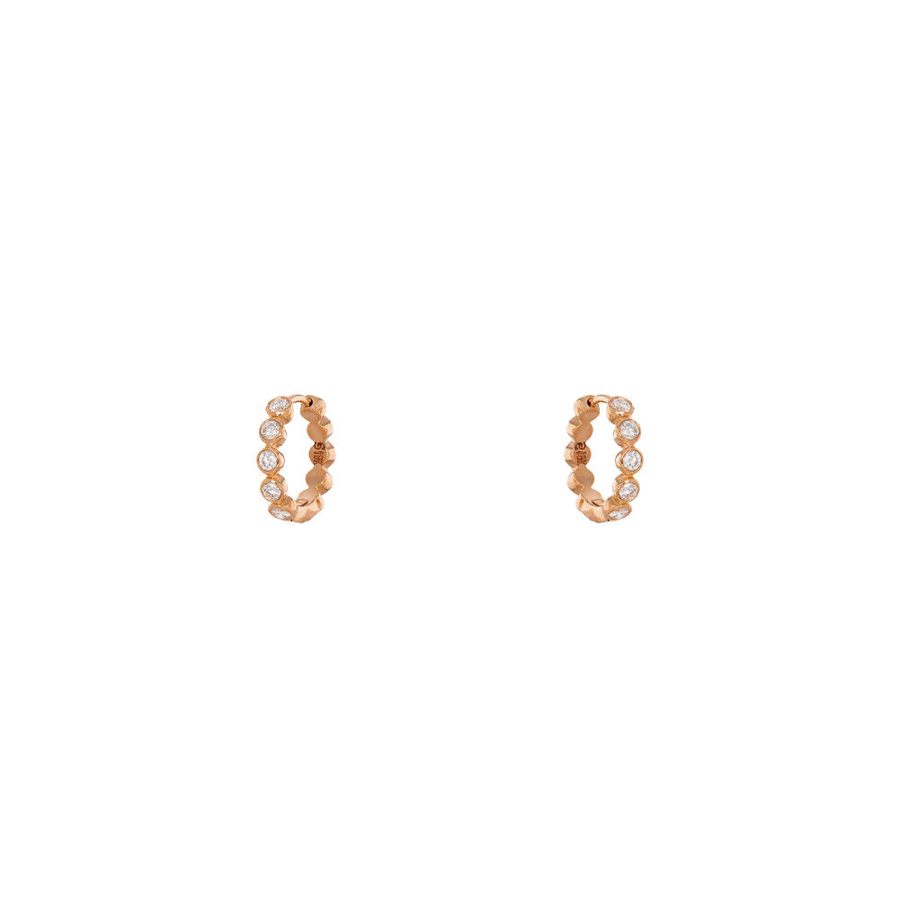 18 Karat Rose Gold Modern Bezel Diamond Hoops