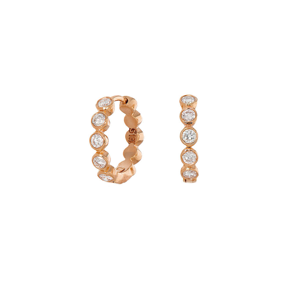 18 Karat Rose Gold Modern Bezel Diamond Hoops